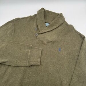 Vintage Polo Ralph Lauren Shawl Collar Sweater Mens Large Green Blue Pony